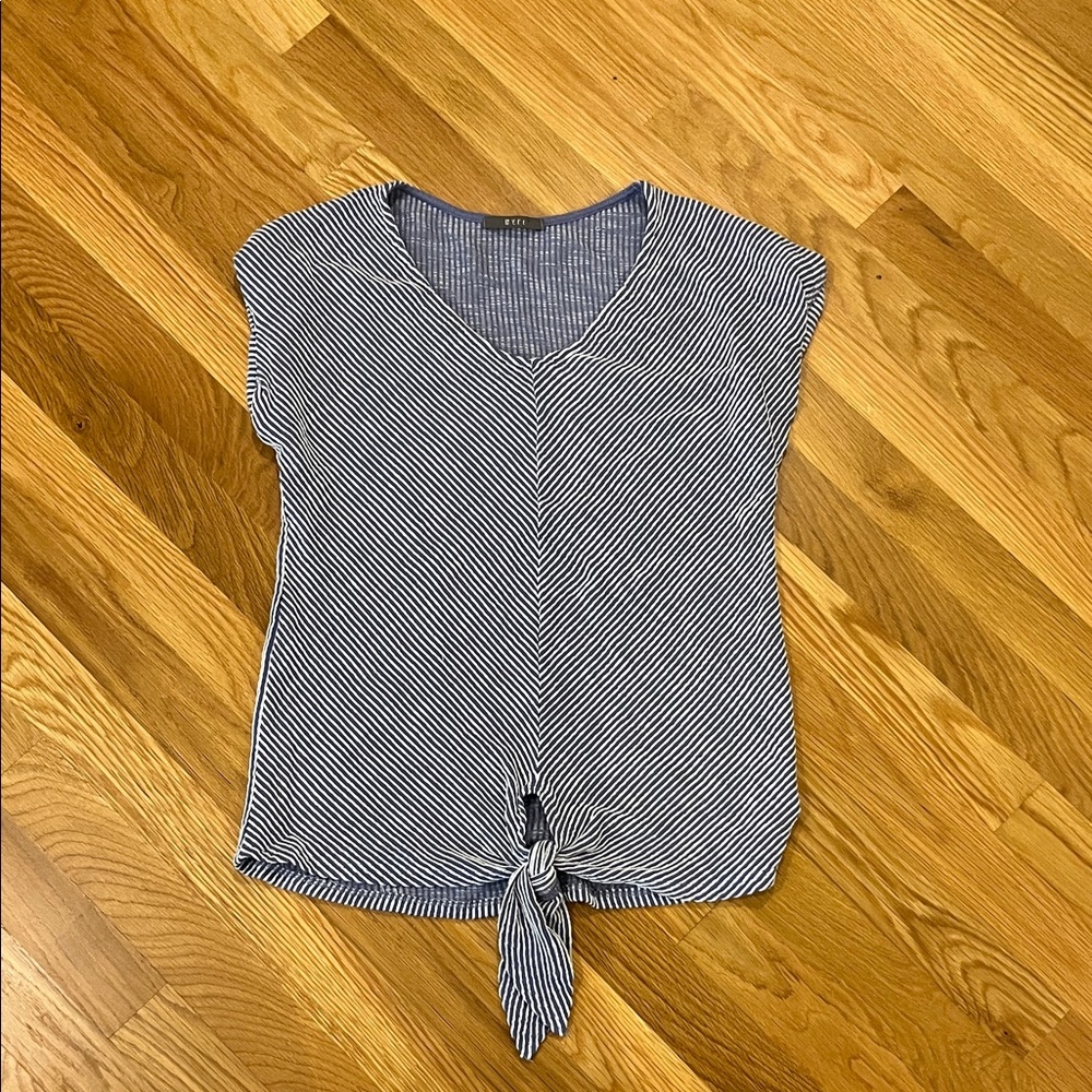 Blue and White Striped Women's Knotted Blouse